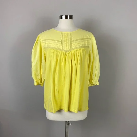 J. Crew Blouse Too Tunic Puff Sleeve Woven Lace Canary Yellow Womens Large NWTs - Picture 2 of 10